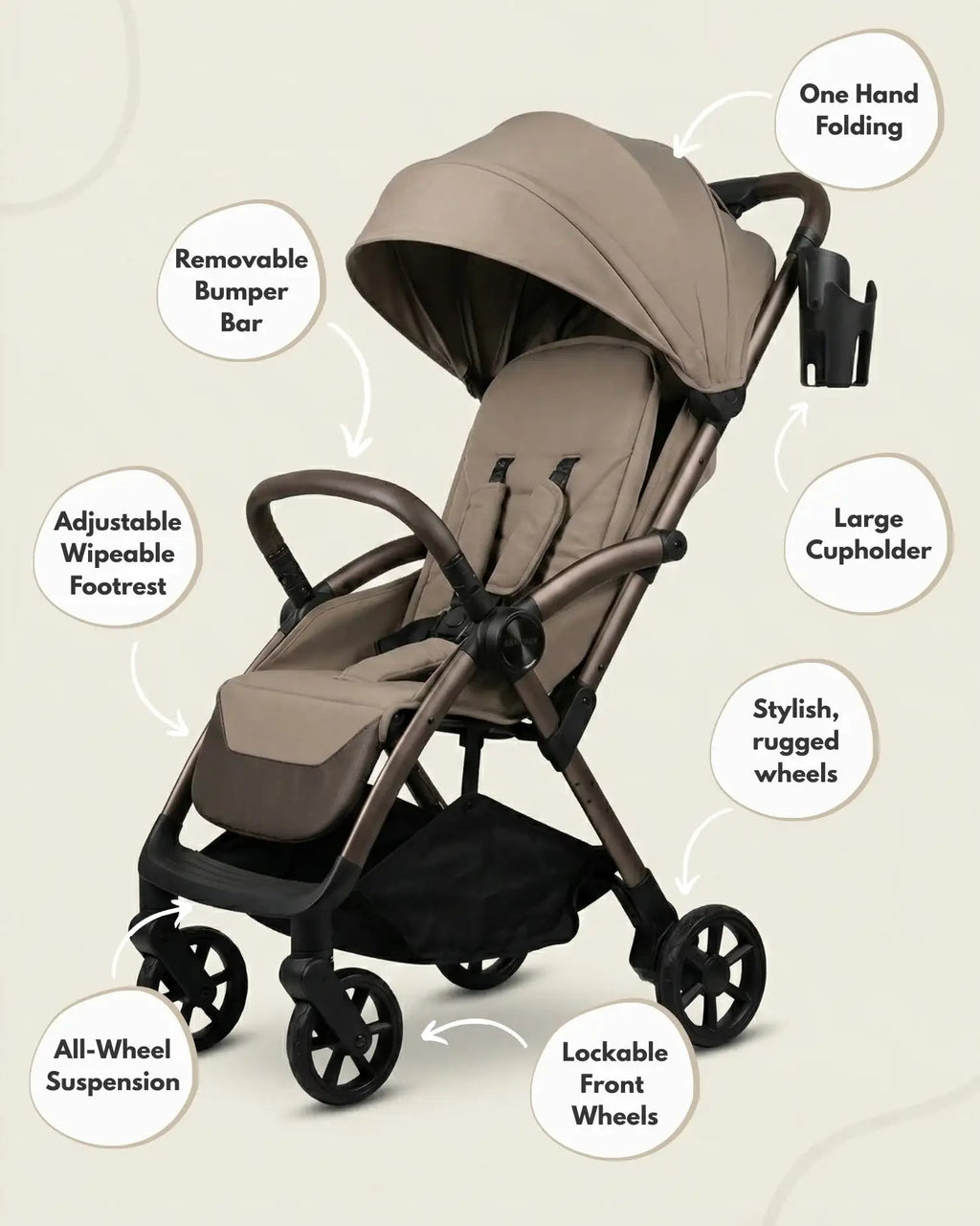 Venture Avio Compact Travel Baby Stroller - Truffle