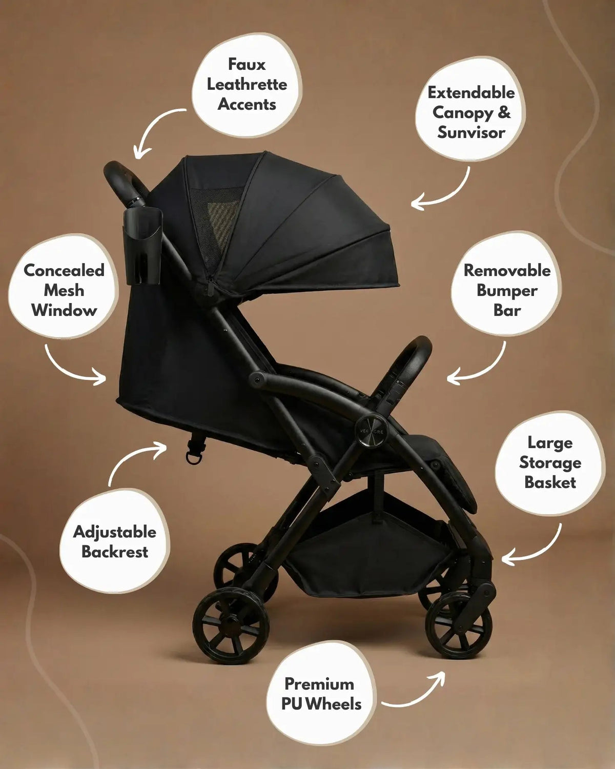 Venture Avio Compact Travel Baby Stroller - Black
