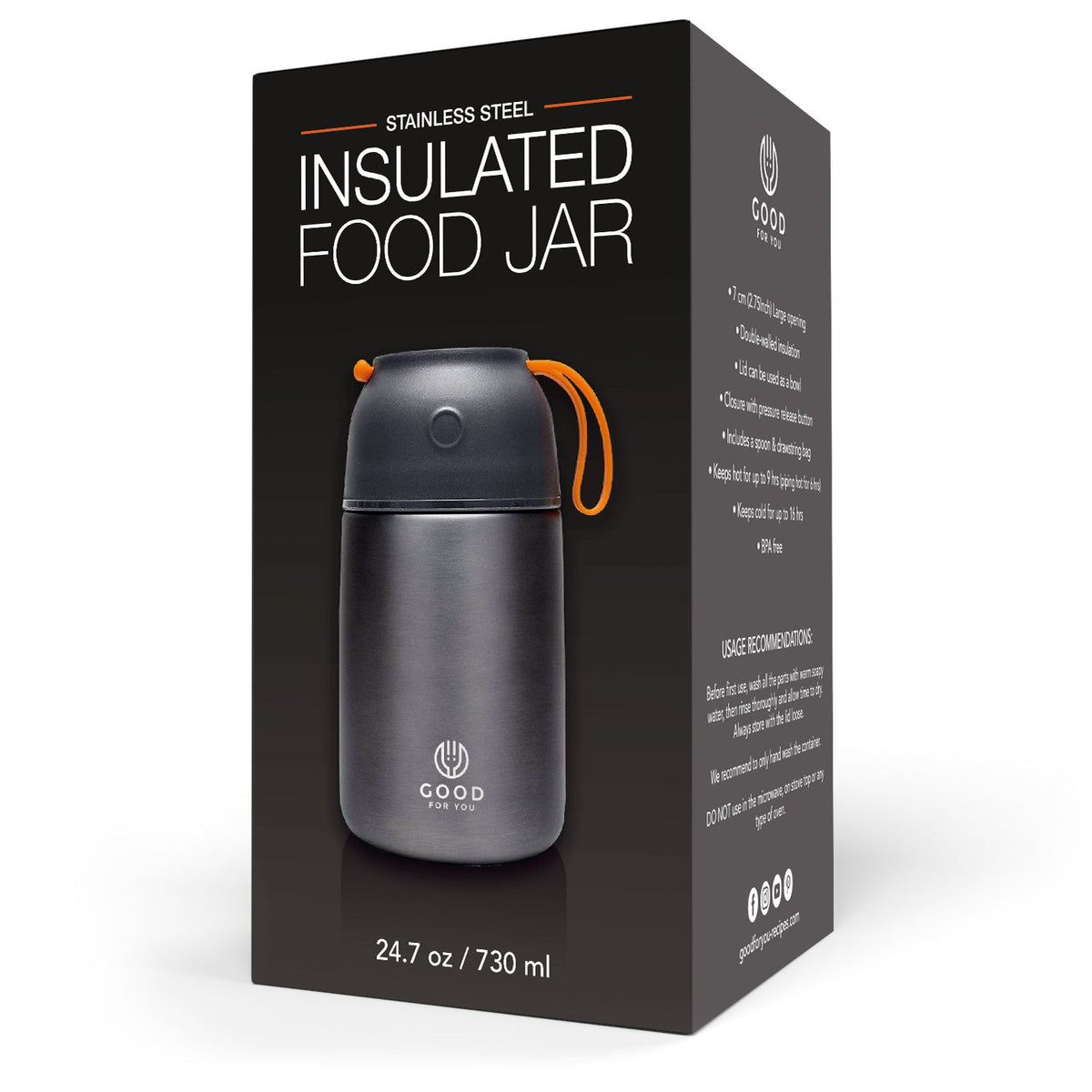 Insulated Food Flask 730ml for Adults – Hot Food & Soup Flask with Spoon for Work, Leak-Proof, BPA-Free Stainless Steel | Grey