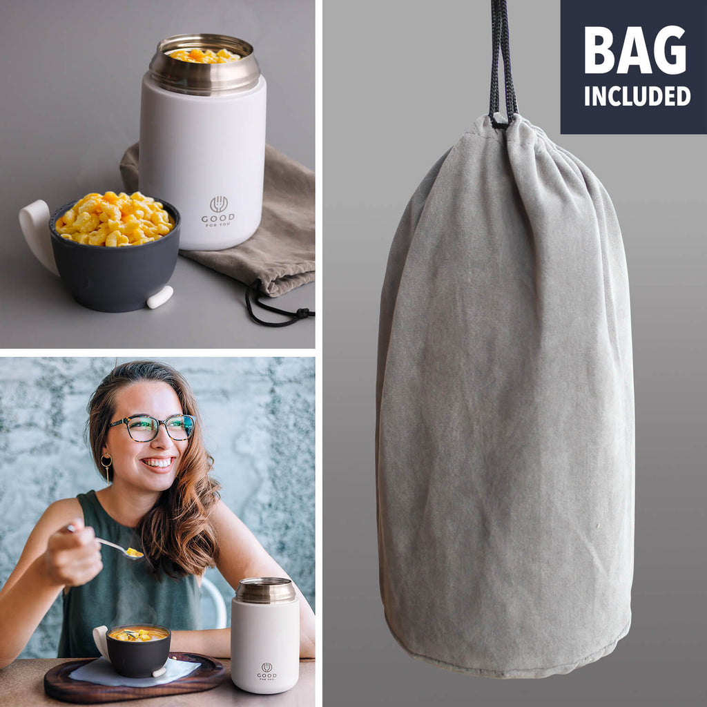 Insulated Food Flask 730ml for Adults – Hot Food & Soup Flask with Spoon for Work, Leak-Proof, BPA-Free Stainless Steel | White