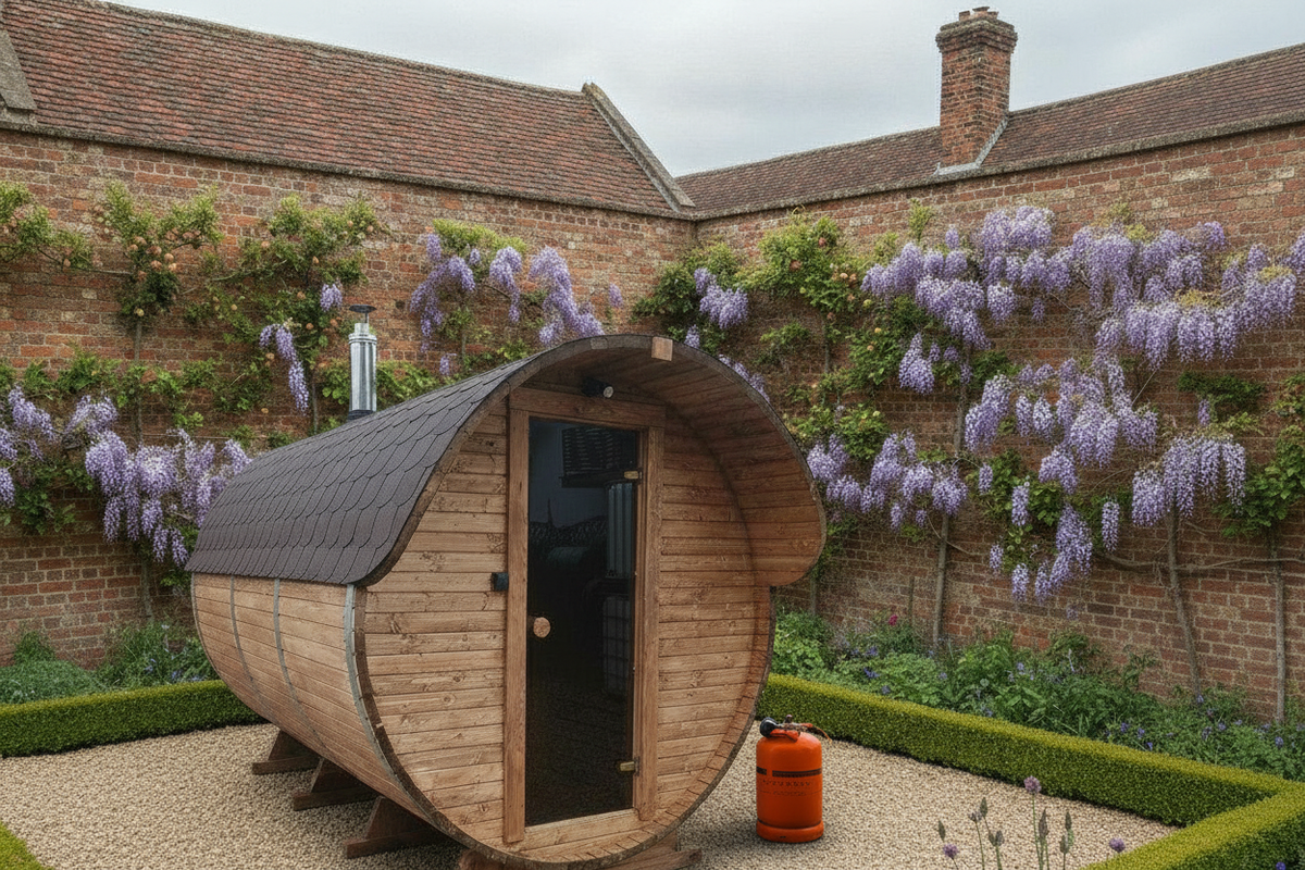 Steam & Oak Gas Barrel Sauna 3m with Anteroom (Electric or Wood-Fired)