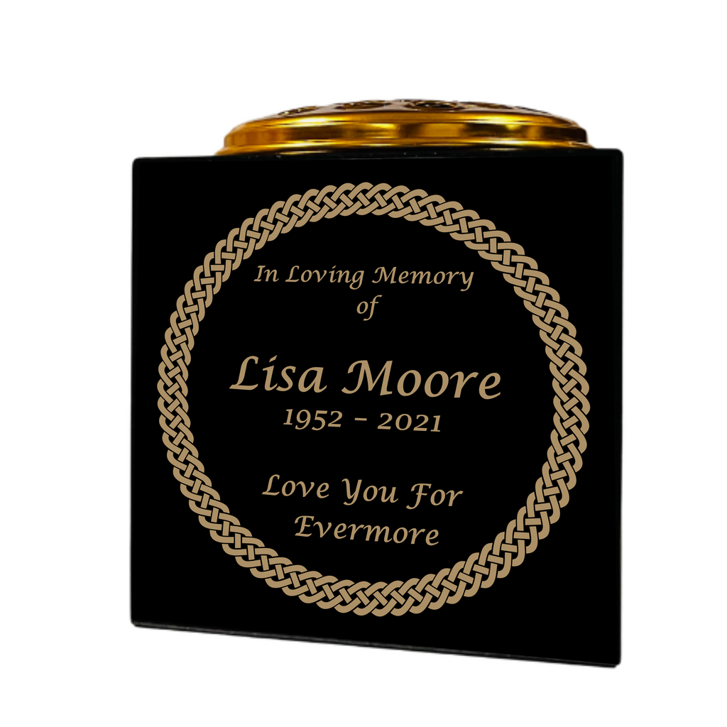 Granite Memorial Vase- Solid Granite – Free Personalised Gold Engraving, Celtic knot 1 – Includes Metal Flower Pot Insert