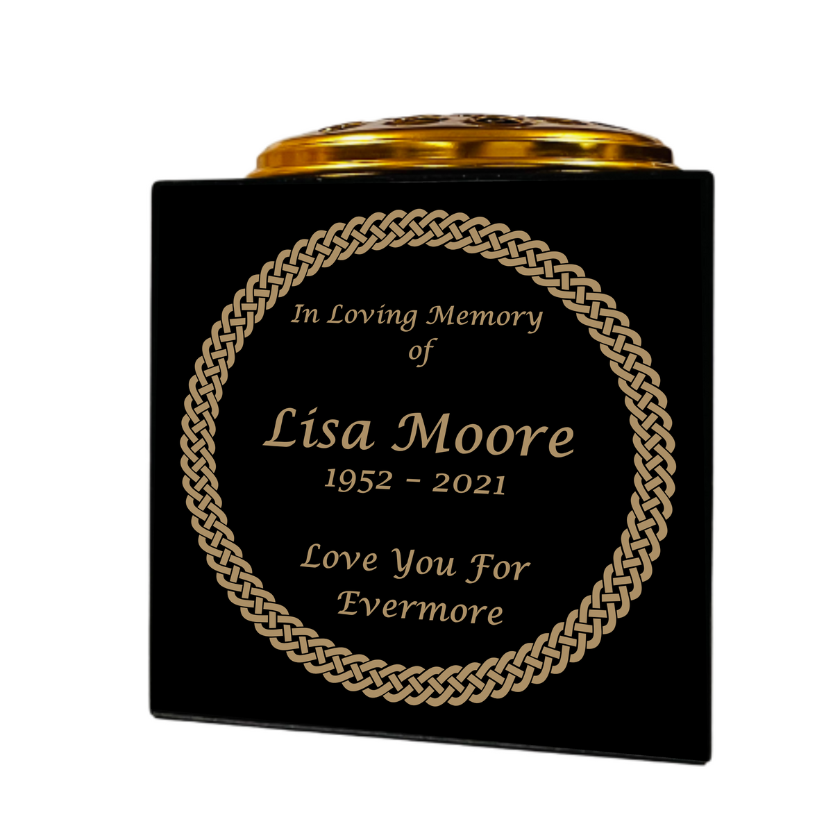 Granite Memorial Vase- Solid Granite – Free Personalised Gold Engraving, Celtic knot 1 – Includes Metal Flower Pot Insert