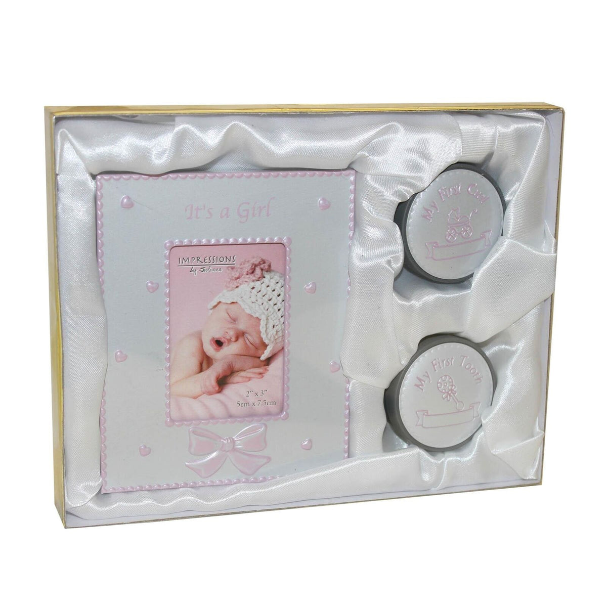 It's A Girl Photo Frame (2 x 3") & My First Tooth and Curl Frame Christening Gift