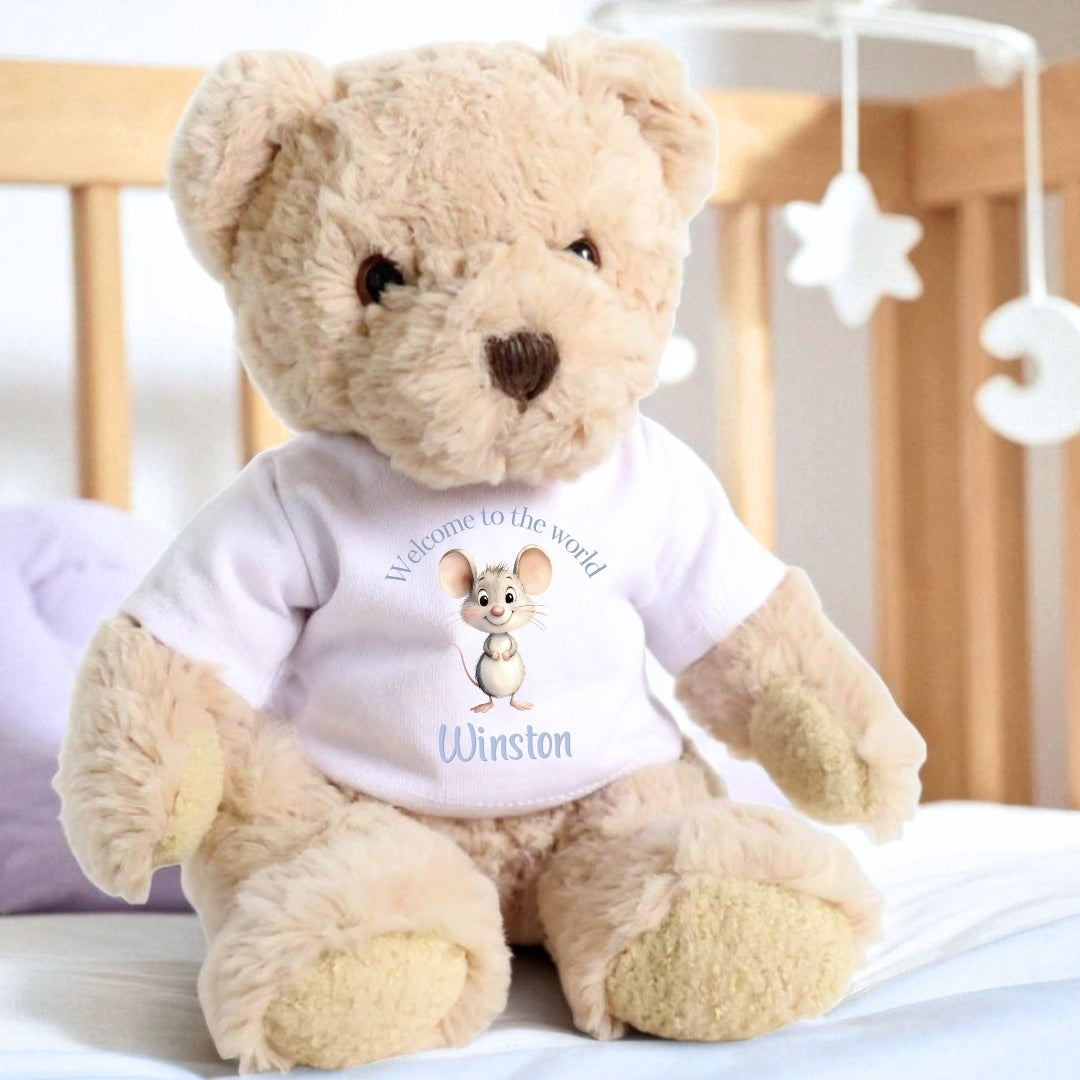 Personalised Blue Mouse Baby Gift Box - Teddy & Vest
