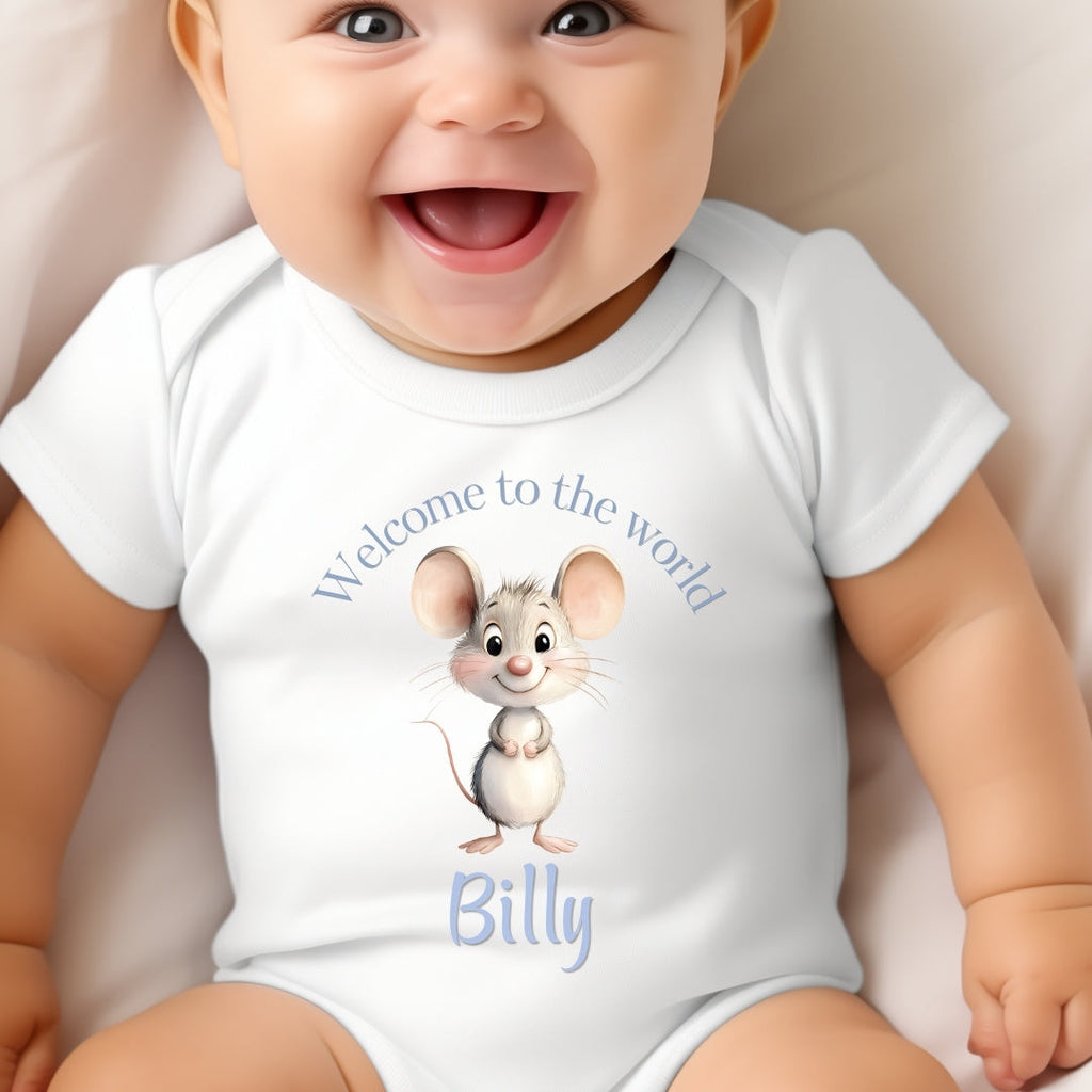 Personalised Blue Mouse Baby Gift Box - Teddy & Vest