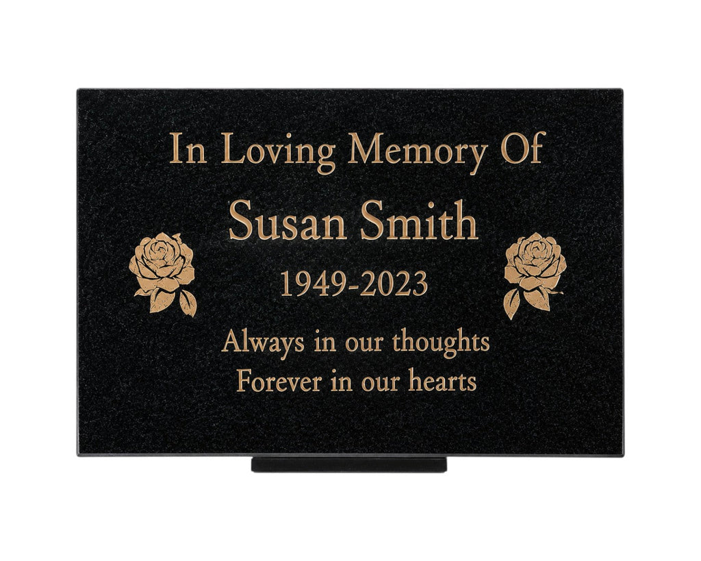Granite Memorial Plaque, Rose Design, Personalised Engraved Tribute