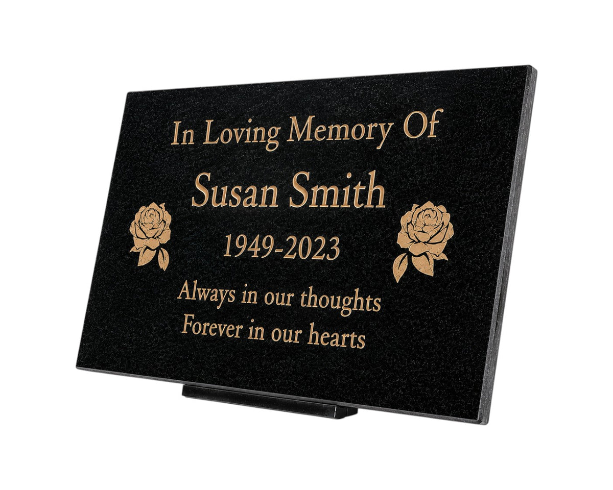 Granite Memorial Plaque, Rose Design, Personalised Engraved Tribute