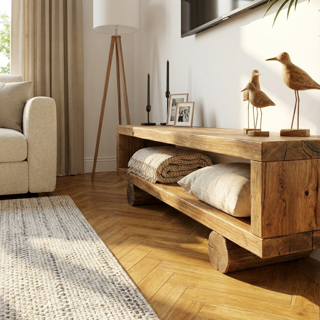 Handmade Rustic Solid Wood TV Unit: Timber Media Console