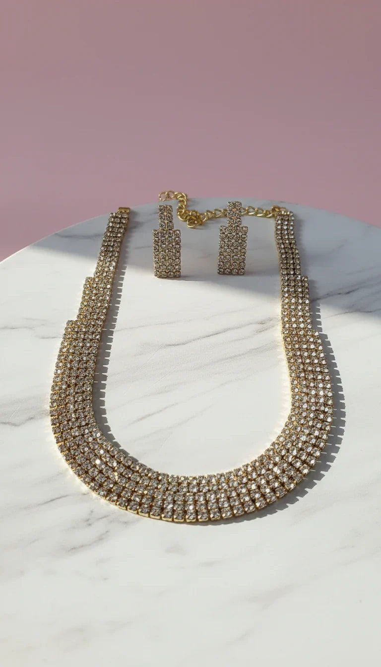 Oblong Crystal Graduated Necklace & Earrings Set