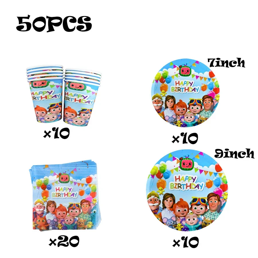 Cocomelon Kids Birthday Party Decorations Balloons Cups Plates Baby Shower Gift