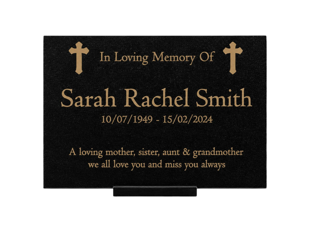 Granite Memorial Plaque, Cross Design, Personalised Engraved Tribute