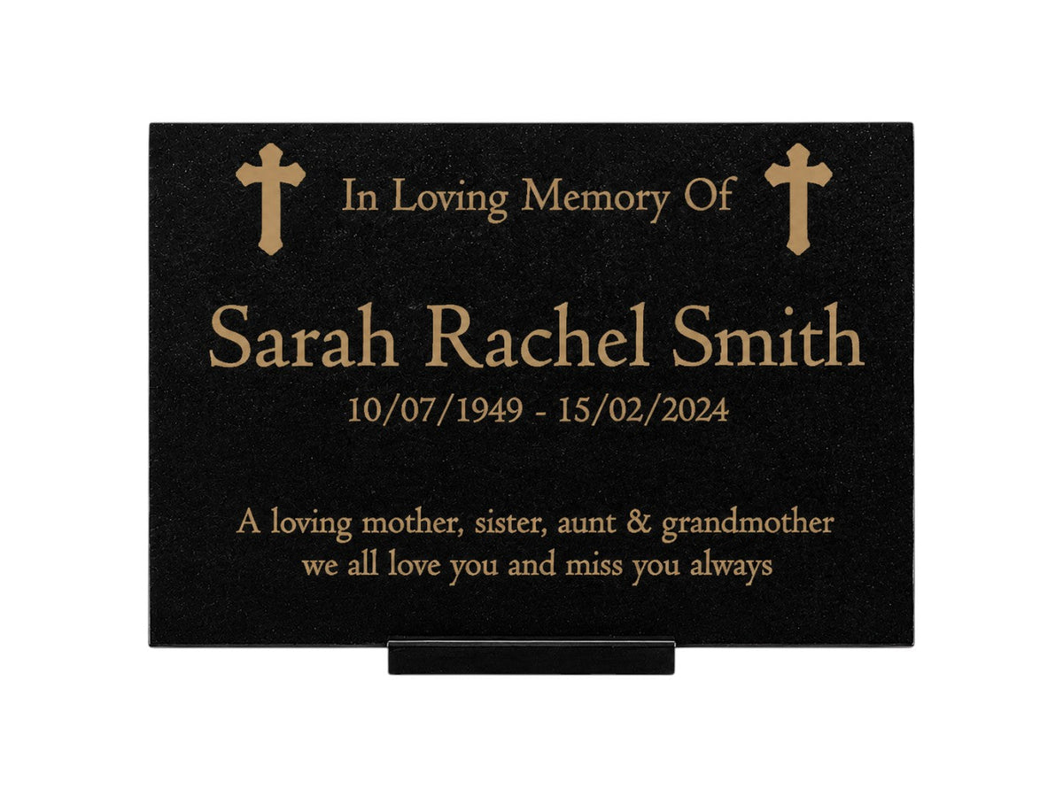 Granite Memorial Plaque, Cross Design, Personalised Engraved Tribute