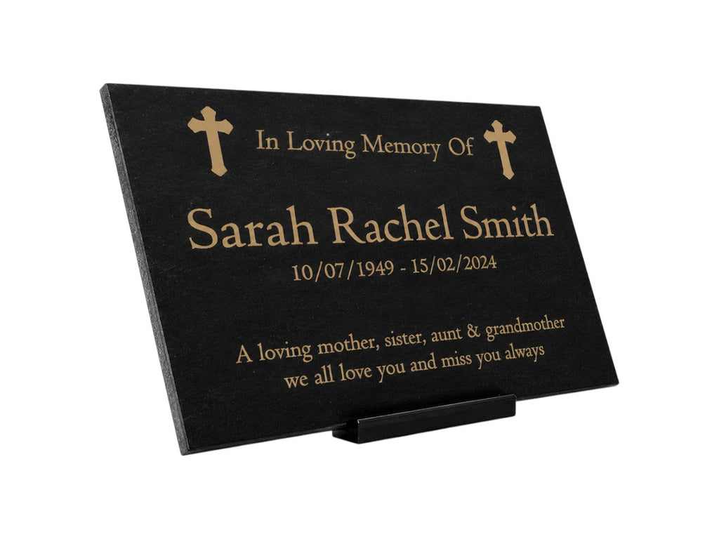 Granite Memorial Plaque, Cross Design, Personalised Engraved Tribute
