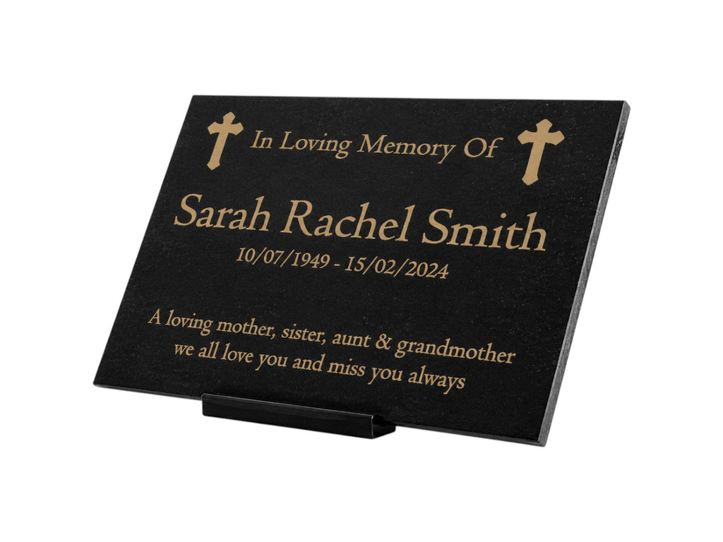 Granite Memorial Plaque, Cross Design, Personalised Engraved Tribute