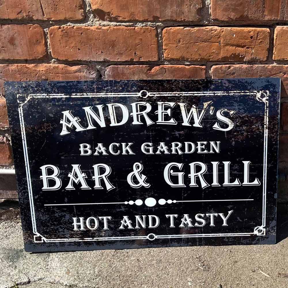 Vintage Style Metal Personalised Bar and Grill Sign