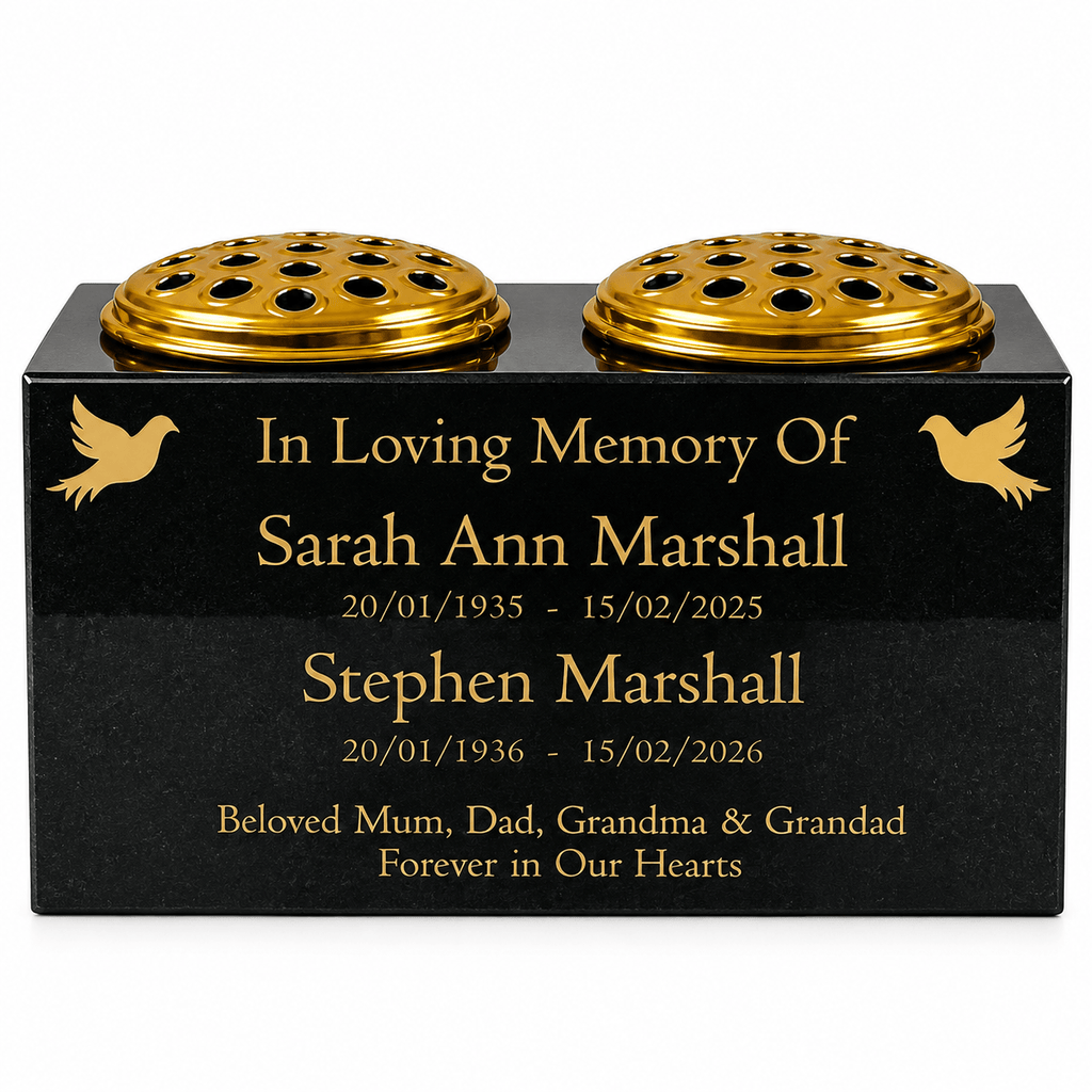 Personalised Granite Double Memorial Vase – Two Names & Two Flower Holders 12x6x6 inches