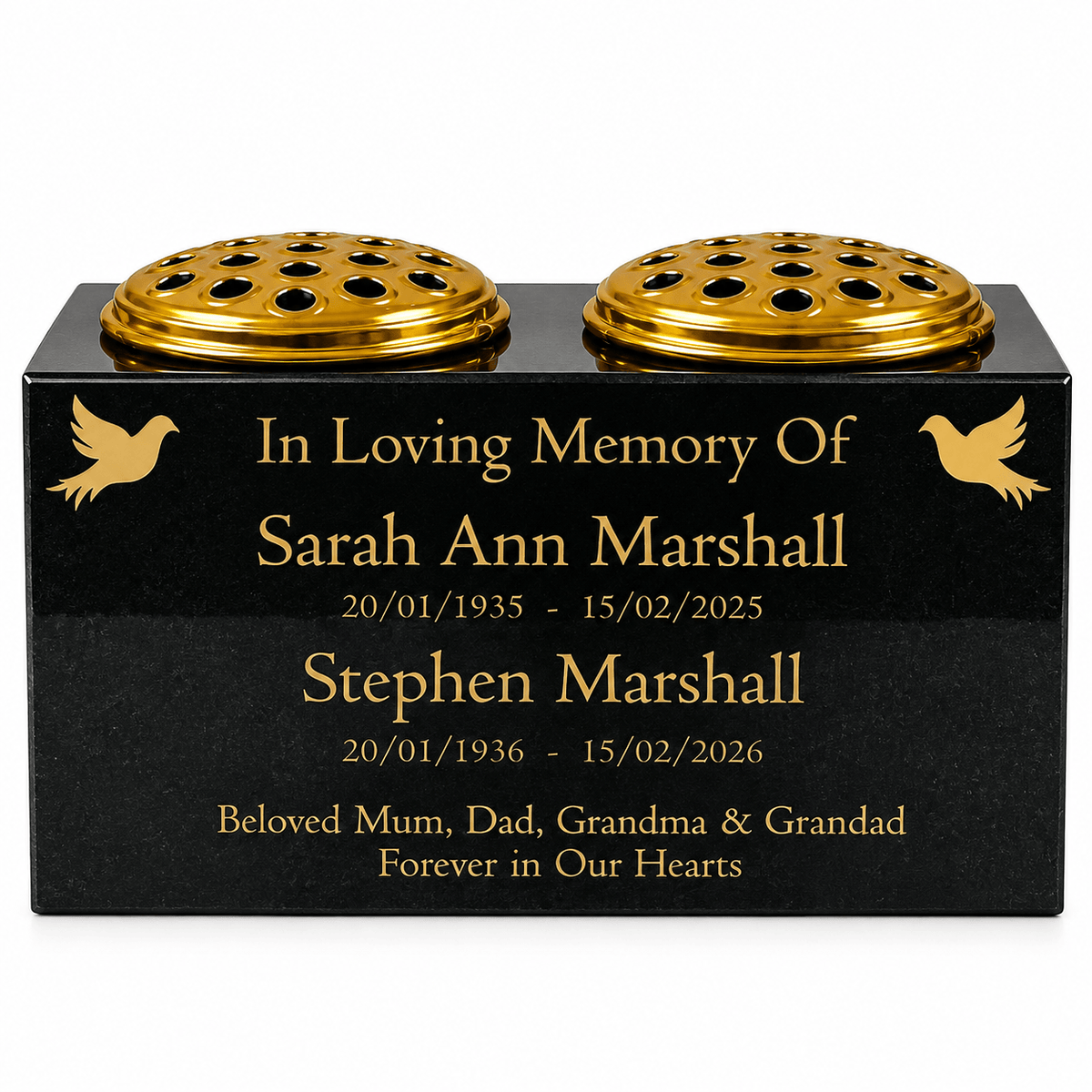 Personalised Granite Double Memorial Vase – Two Names & Two Flower Holders 12x6x6 inches