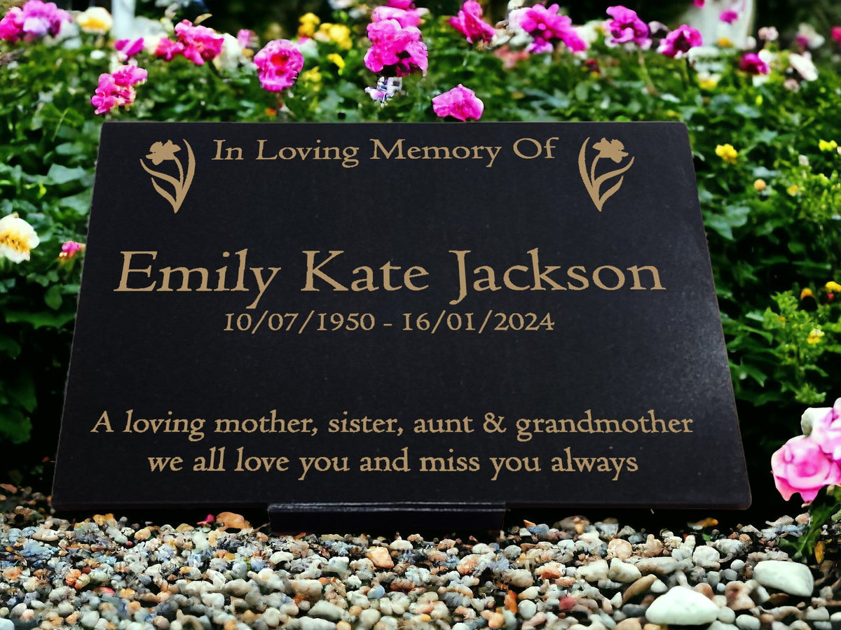 Granite Memorial Plaque, Daffodil Design, Personalised Engraved Tribute