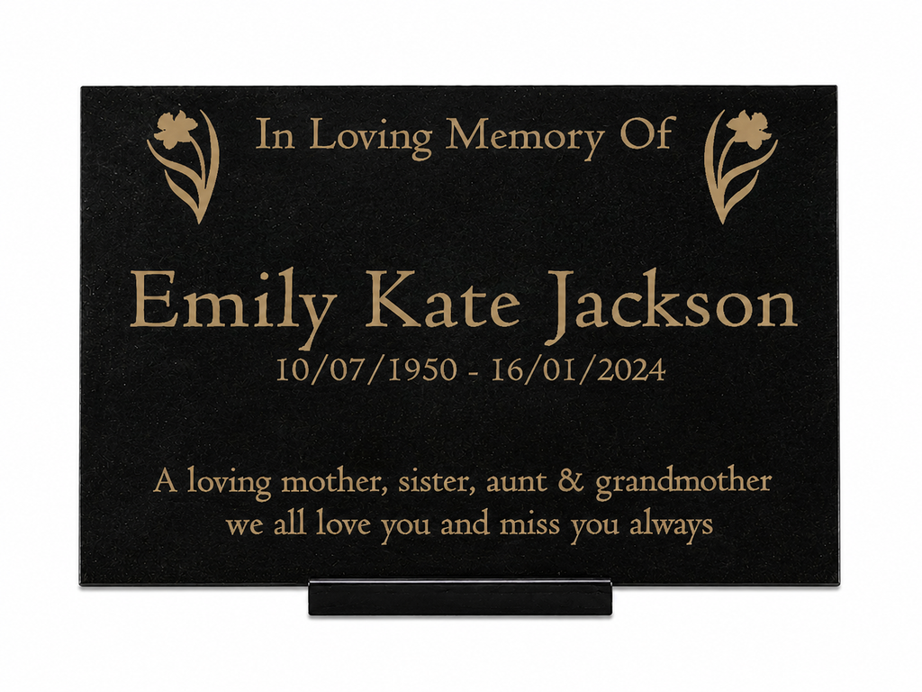 Granite Memorial Plaque, Daffodil Design, Personalised Engraved Tribute