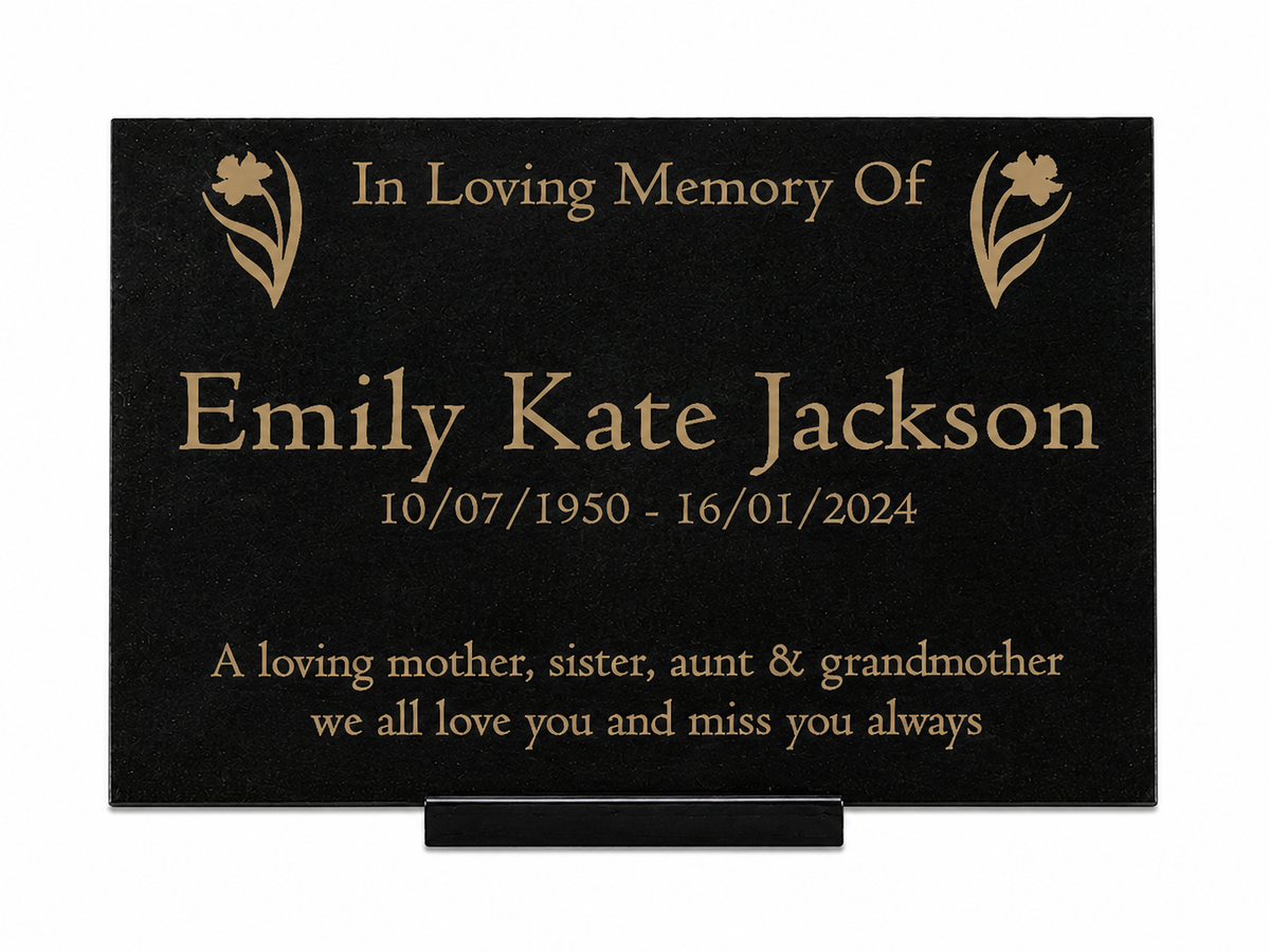Granite Memorial Plaque, Daffodil Design, Personalised Engraved Tribute