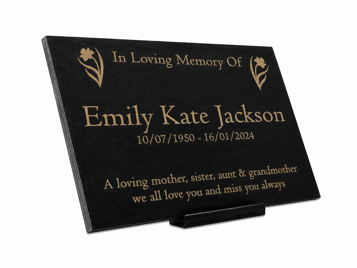 Granite Memorial Plaque, Daffodil Design, Personalised Engraved Tribute