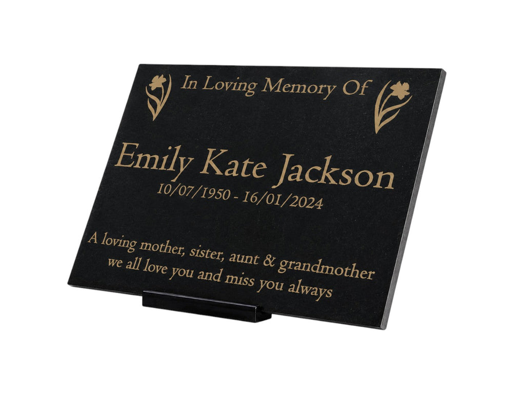 Granite Memorial Plaque, Daffodil Design, Personalised Engraved Tribute
