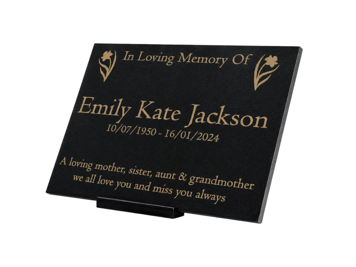 Granite Memorial Plaque, Daffodil Design, Personalised Engraved Tribute