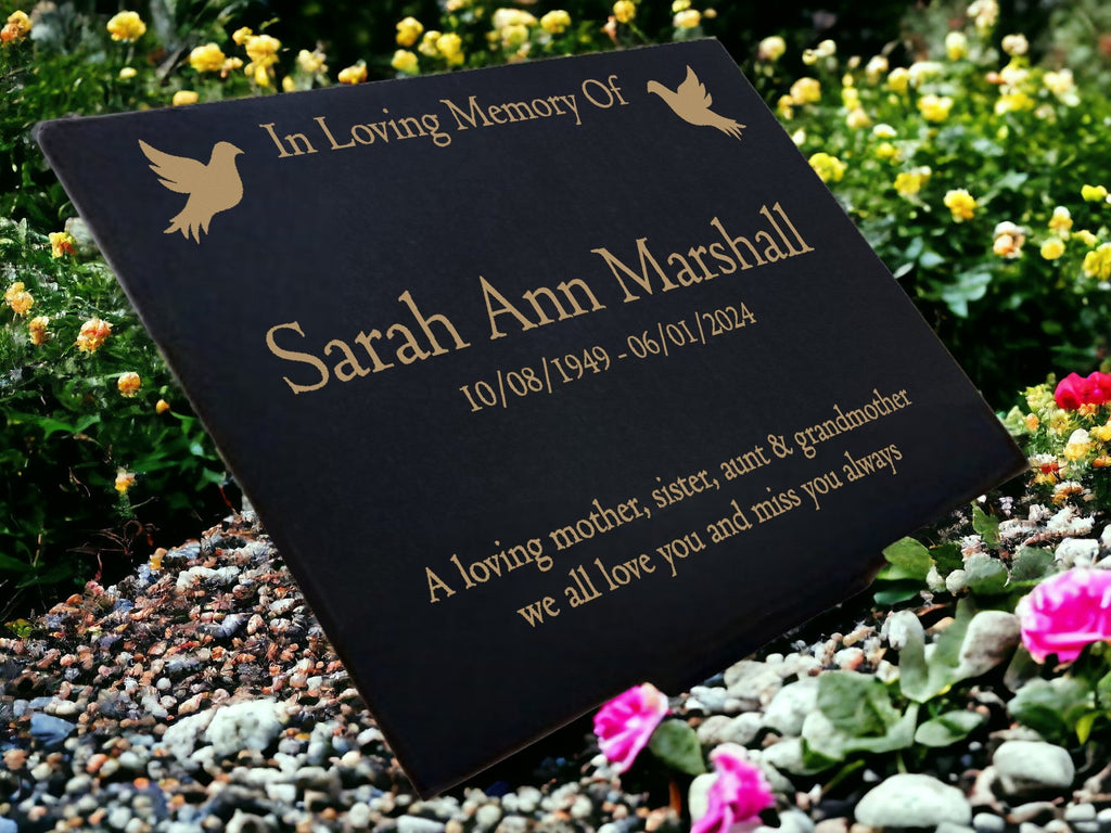 Granite Memorial Plaque, Dove Design, Personalised Engraved Tribute