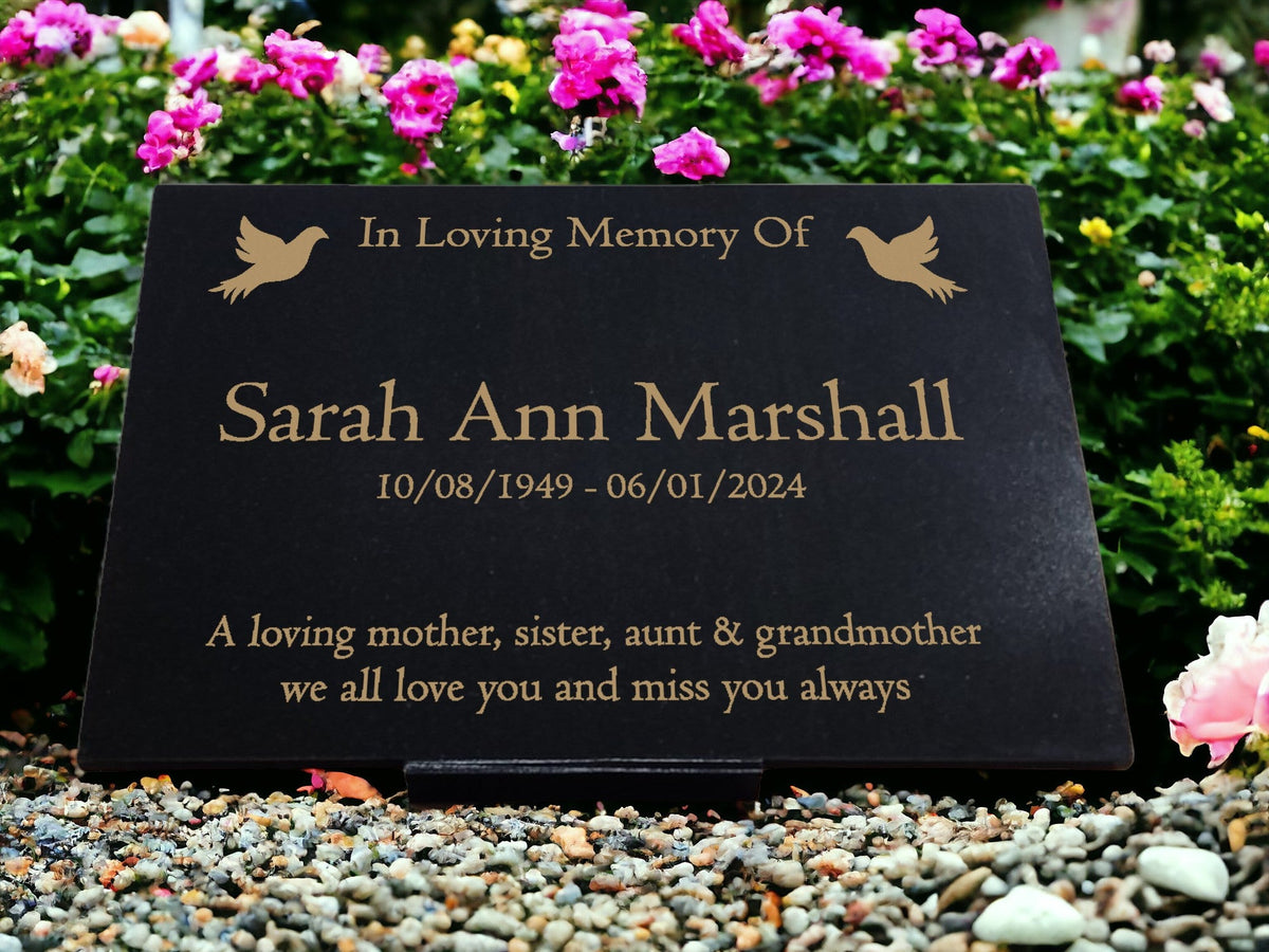 Granite Memorial Plaque, Dove Design, Personalised Engraved Tribute