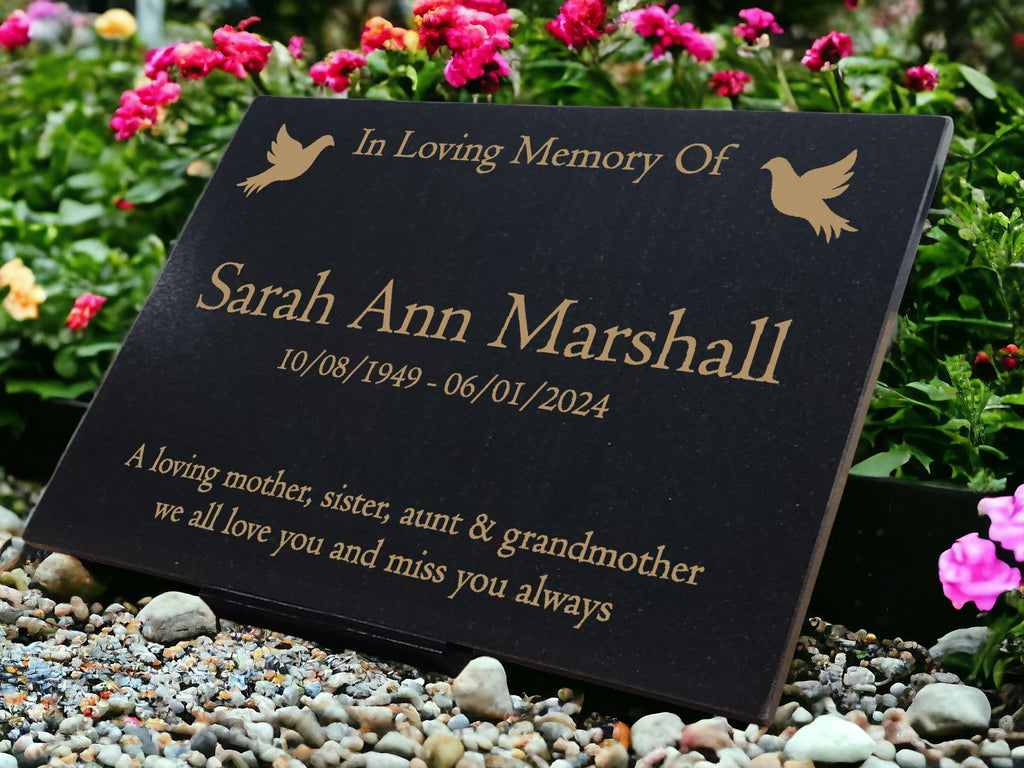 Granite Memorial Plaque, Dove Design, Personalised Engraved Tribute