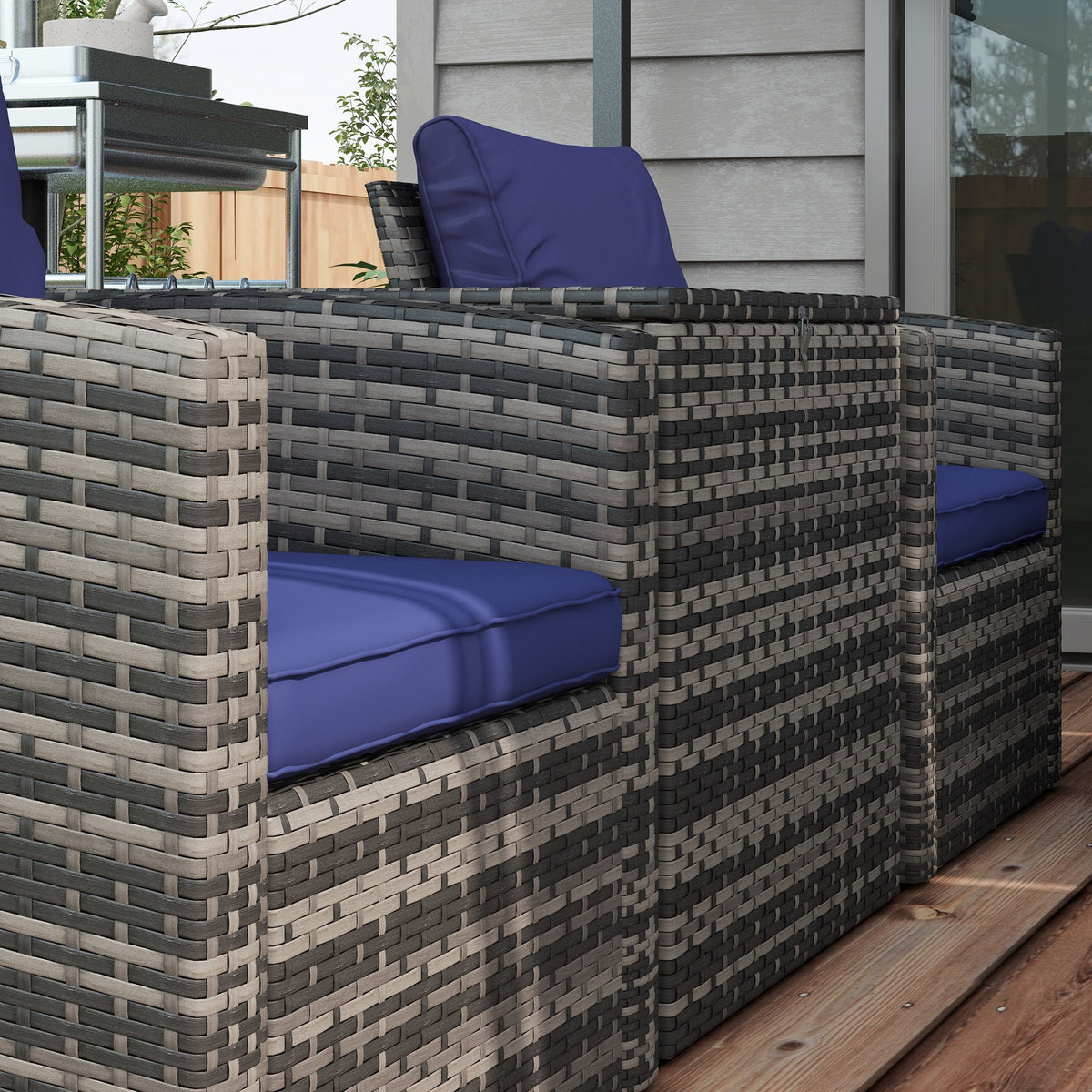 Outsunny 6 PCS Patio Rattan Sofa Set Conversation Furniture Navy Blue