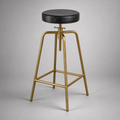 Antique Brass & Black Leather Adjustable Bar Stool