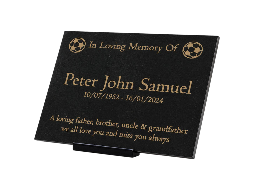 Granite Memorial Plaque, Football Design, Personalised Engraved Tribute