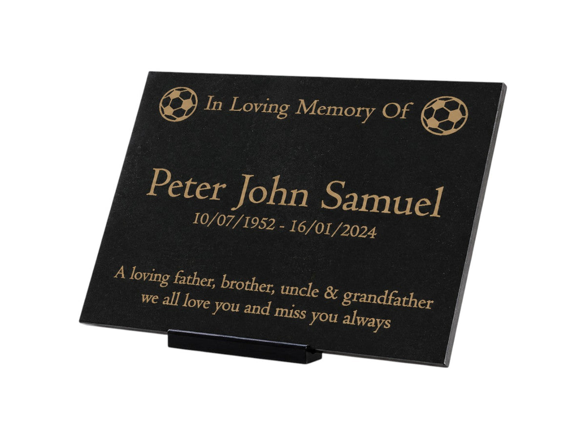 Granite Memorial Plaque, Football Design, Personalised Engraved Tribute