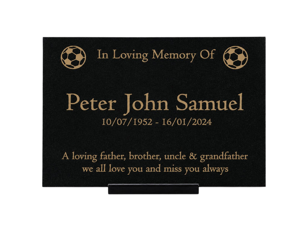 Granite Memorial Plaque, Football Design, Personalised Engraved Tribute