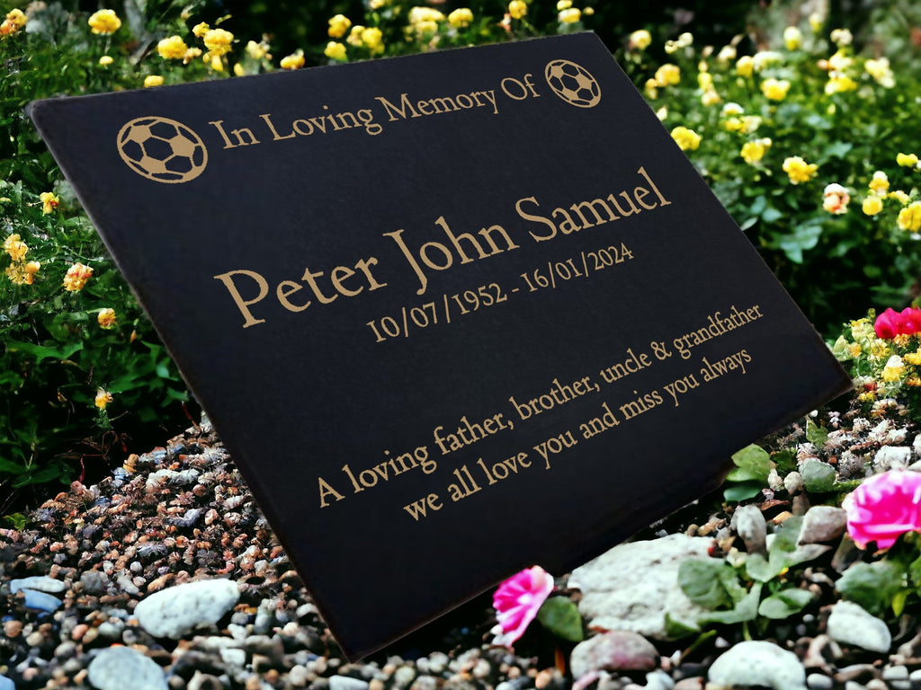 Granite Memorial Plaque, Football Design, Personalised Engraved Tribute