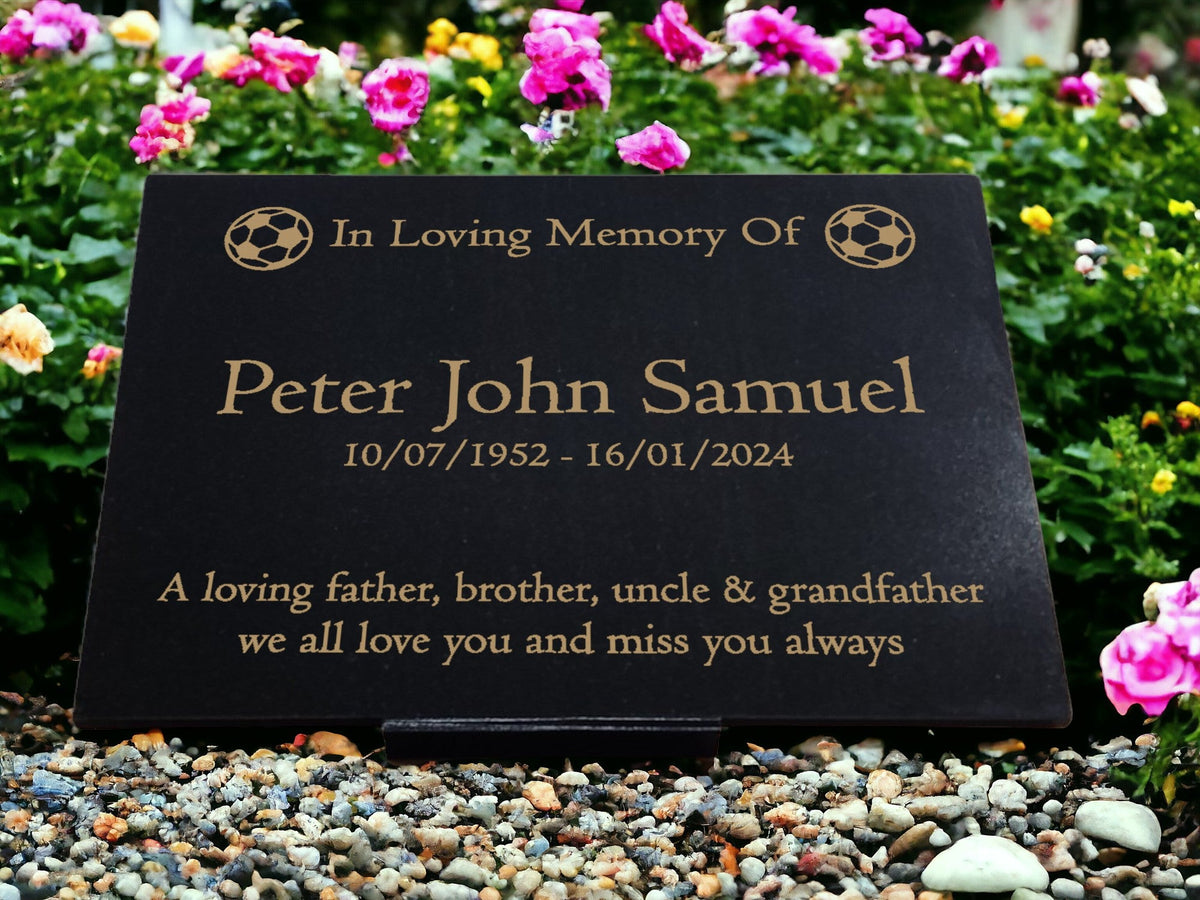 Granite Memorial Plaque, Football Design, Personalised Engraved Tribute