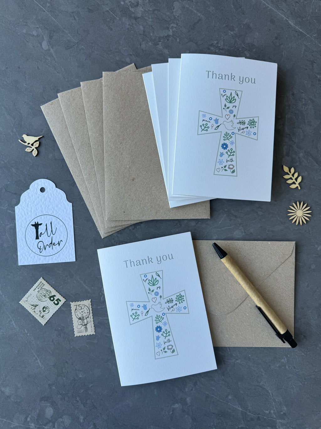 Christening, Baptism or Christian Celebration Thank You Note Card Set