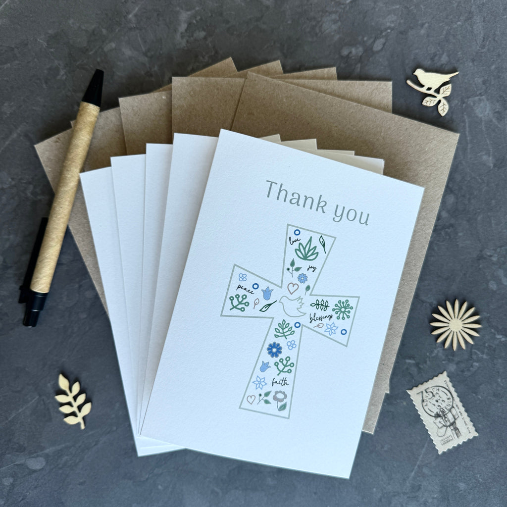 Christening, Baptism or Christian Celebration Thank You Note Card Set