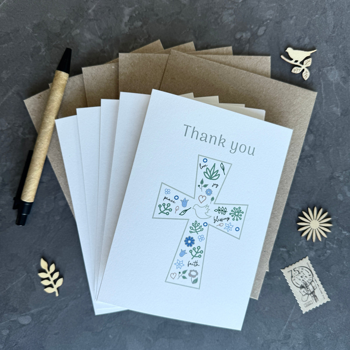 Christening, Baptism or Christian Celebration Thank You Note Card Set