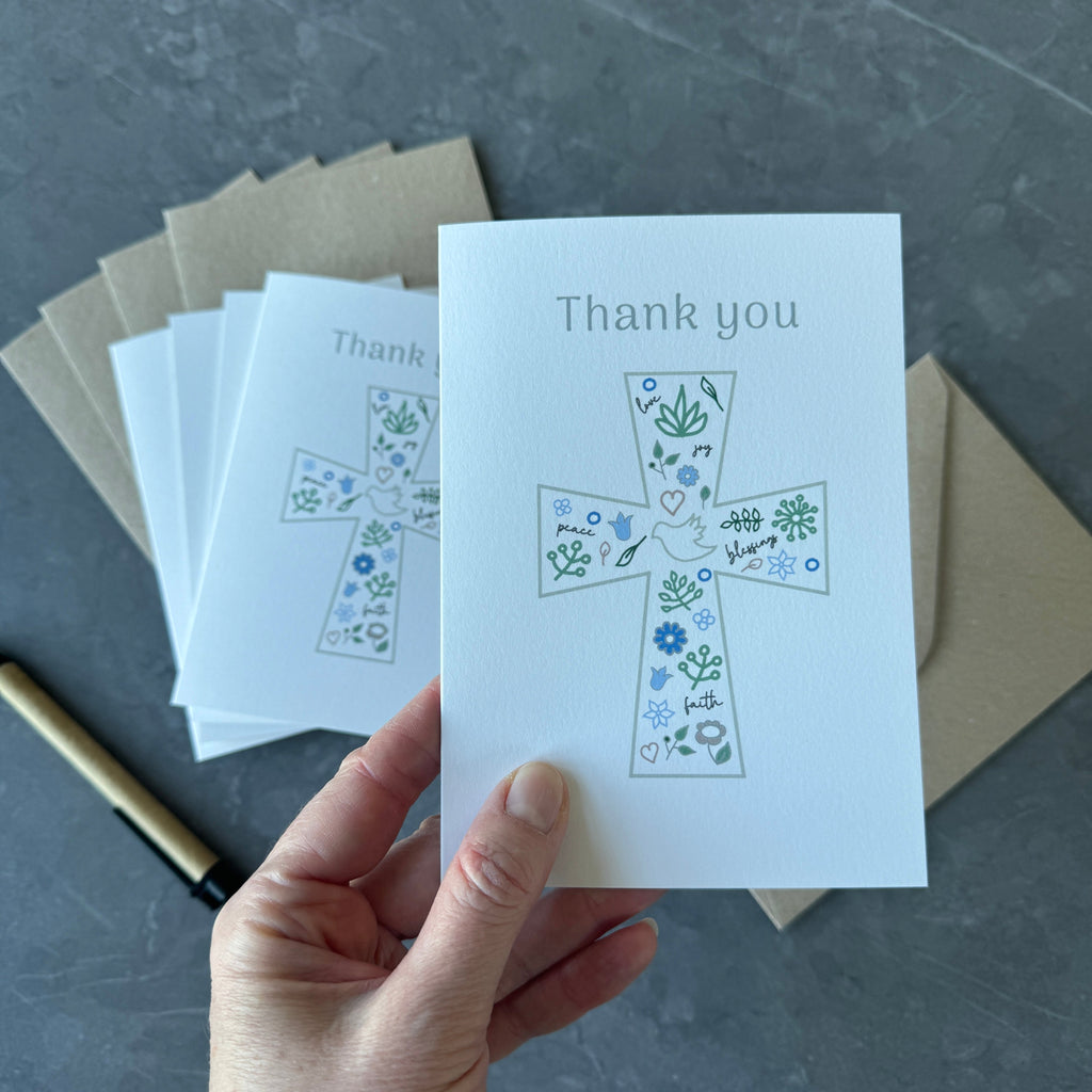 Christening, Baptism or Christian Celebration Thank You Note Card Set