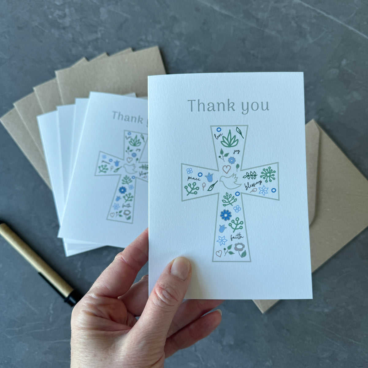Christening, Baptism or Christian Celebration Thank You Note Card Set