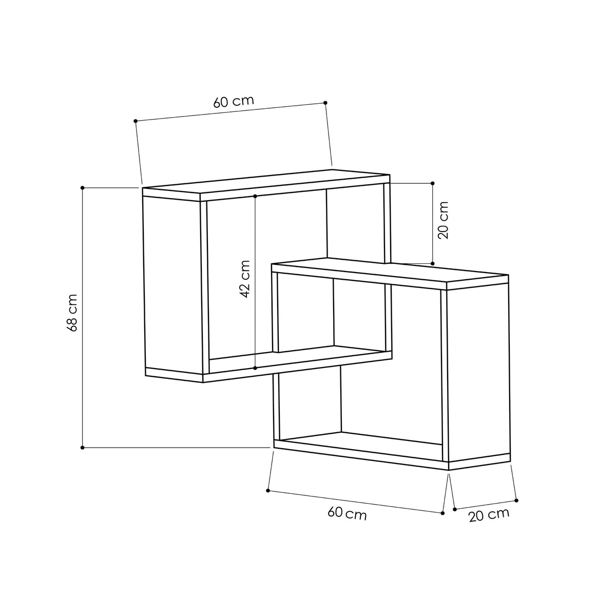 Ring Corner Wall Mounted Modern Bookcase Display Unit W 60cm