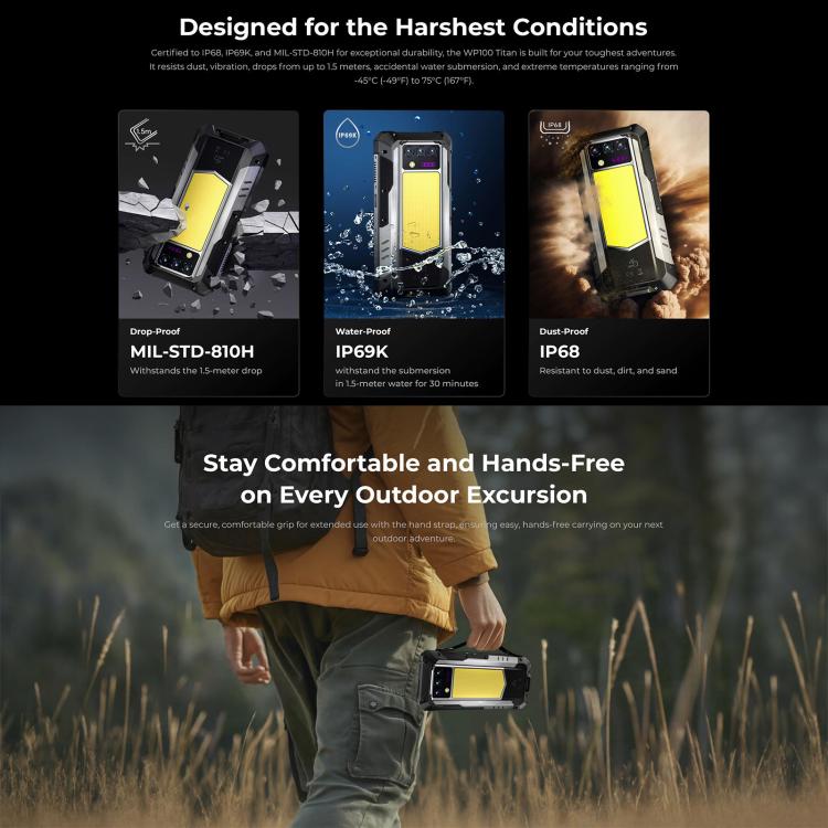 Oukitel WP100 TITAN 5G Projector Rugged Phone, 16GB+512GB, 200MP Camera, Fingerprint Identification, 6.8 inch Android 14 MediaTek Dimensity 7300 Octa Core, NFC, OTG, Network: 5G, WP100 TITAN