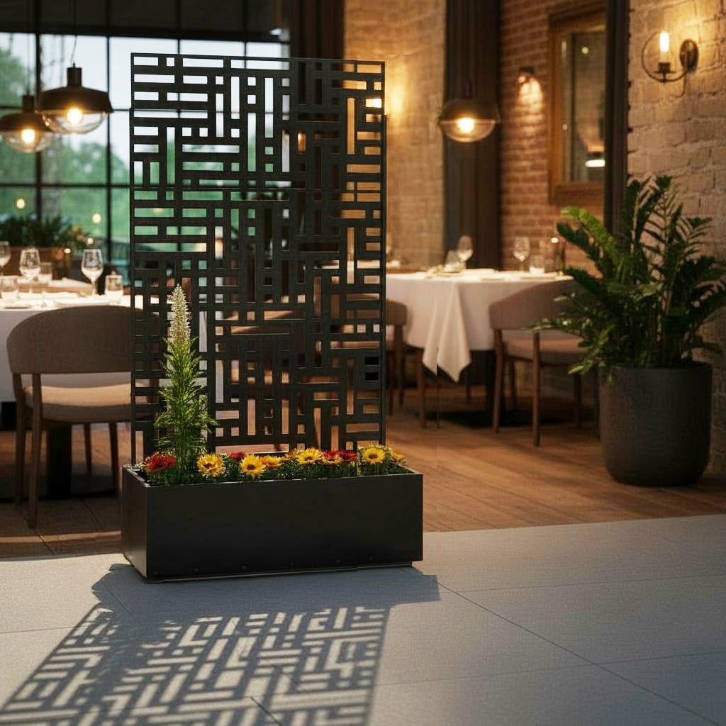 Metal Indoor/Outdoor Privacy Screen with Plant Pot - Maze