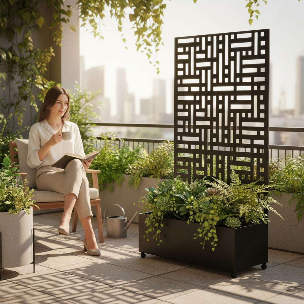 Metal Indoor/Outdoor Privacy Screen with Plant Pot - Maze