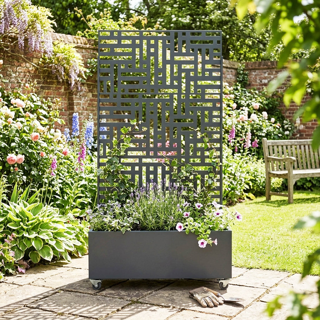 Metal Indoor/Outdoor Privacy Screen with Plant Pot - Maze