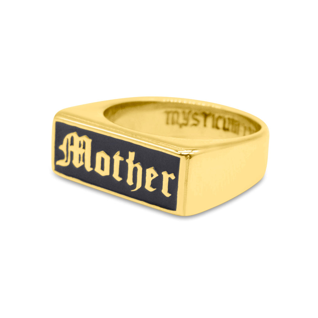 Mother Enamel Gold Signet Ring