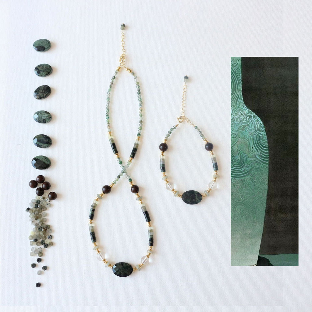 Natural Jasper & Agate Jewelry Set with 18K Gold